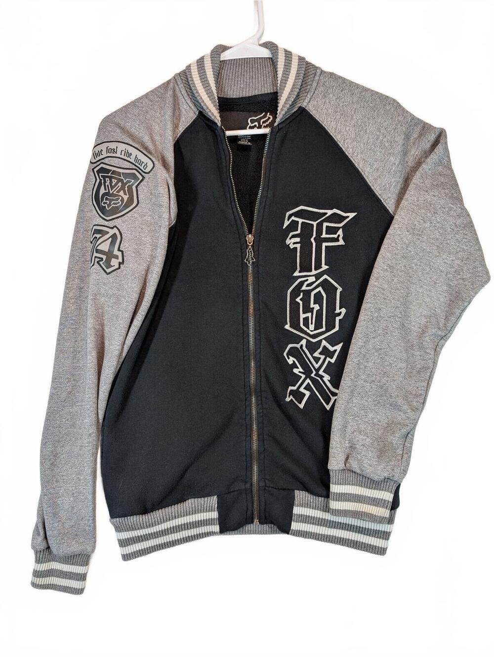 Fox Racing Varsity Bomber Full Zip Fleece Moto Spellout Jacket Womens Medium Y2K
